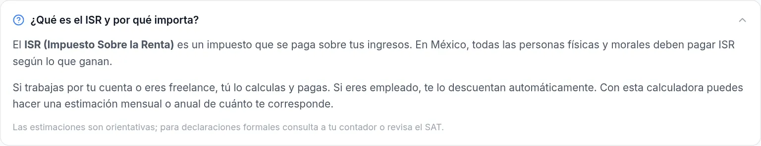 Explicación desplegable del ISR