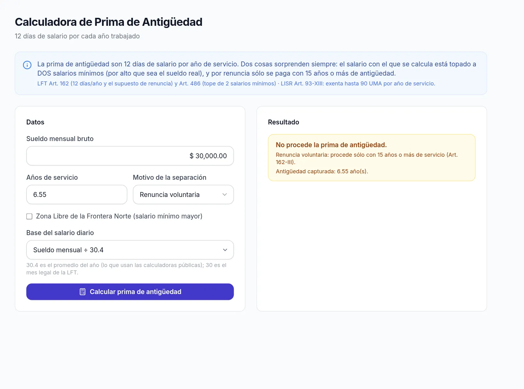 Prima de antigüedad que no procede por renuncia