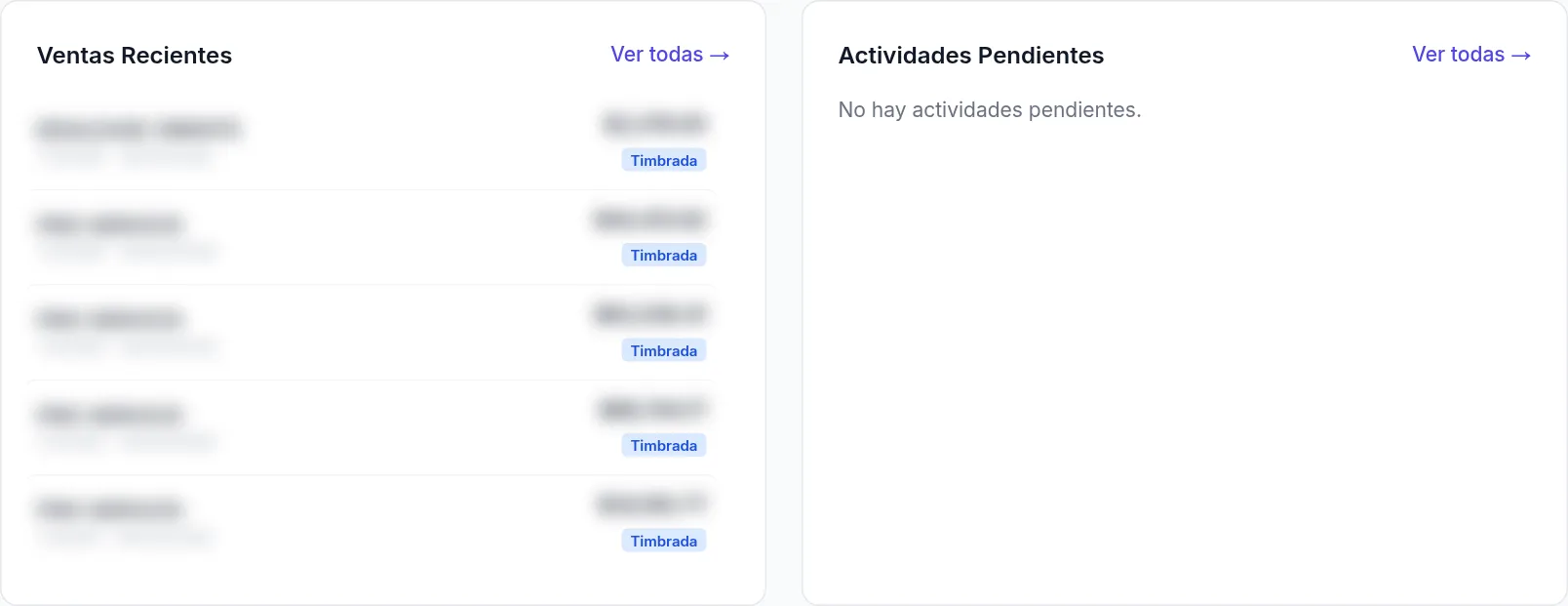 Ventas recientes y actividades pendientes